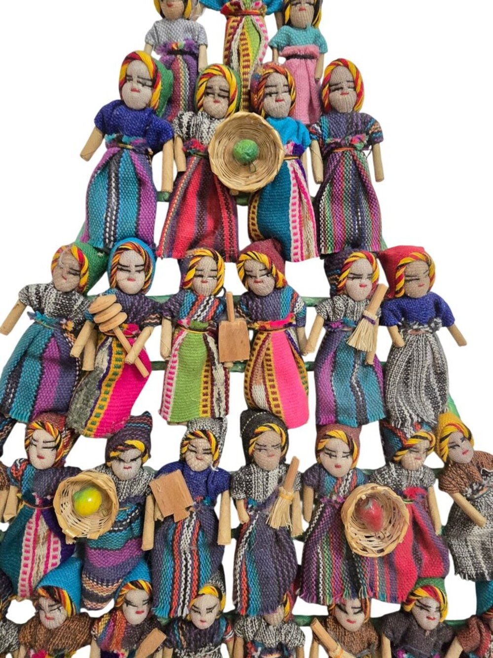 Vintage Guatemala Worry Dolls Tree Wreath Handmade Folk Art Colorful - Picture 3 of 7